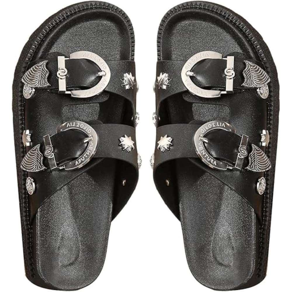 Vittorio Ventura studded black leather flat sandals size 41 size 10.5